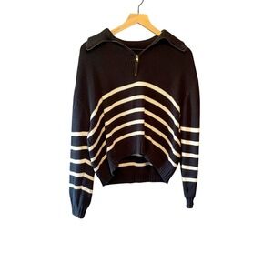Hollister‎ Navy Blue White Striped Quarter Zip Pullover Sweater XS